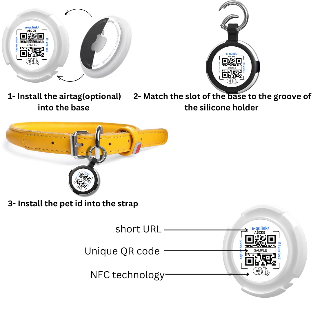 Smart NFC Pet ID Tag – Wasserdichter QR-Code & NFC Anhänger Für Halsband, Auch Für AirTag, Schwarz, Leicht & Geräuschlos