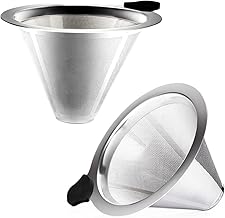 Swetwiny Pour Over Coffee Filter with Stand, Reusable Paperless Coffee Filter, Stainless Steel Cone Coffee Dripper for Chemex, Carafes and Coffee Makers, Double-Layer Mesh Design (3-4cups, 2pcs)