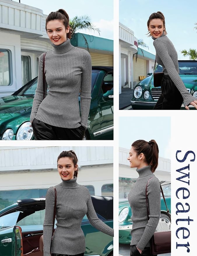 v28 Turtleneck Ribbed Sweaters for Women Cute Sexy Knitted Warm Fitted Sweater - Image 3