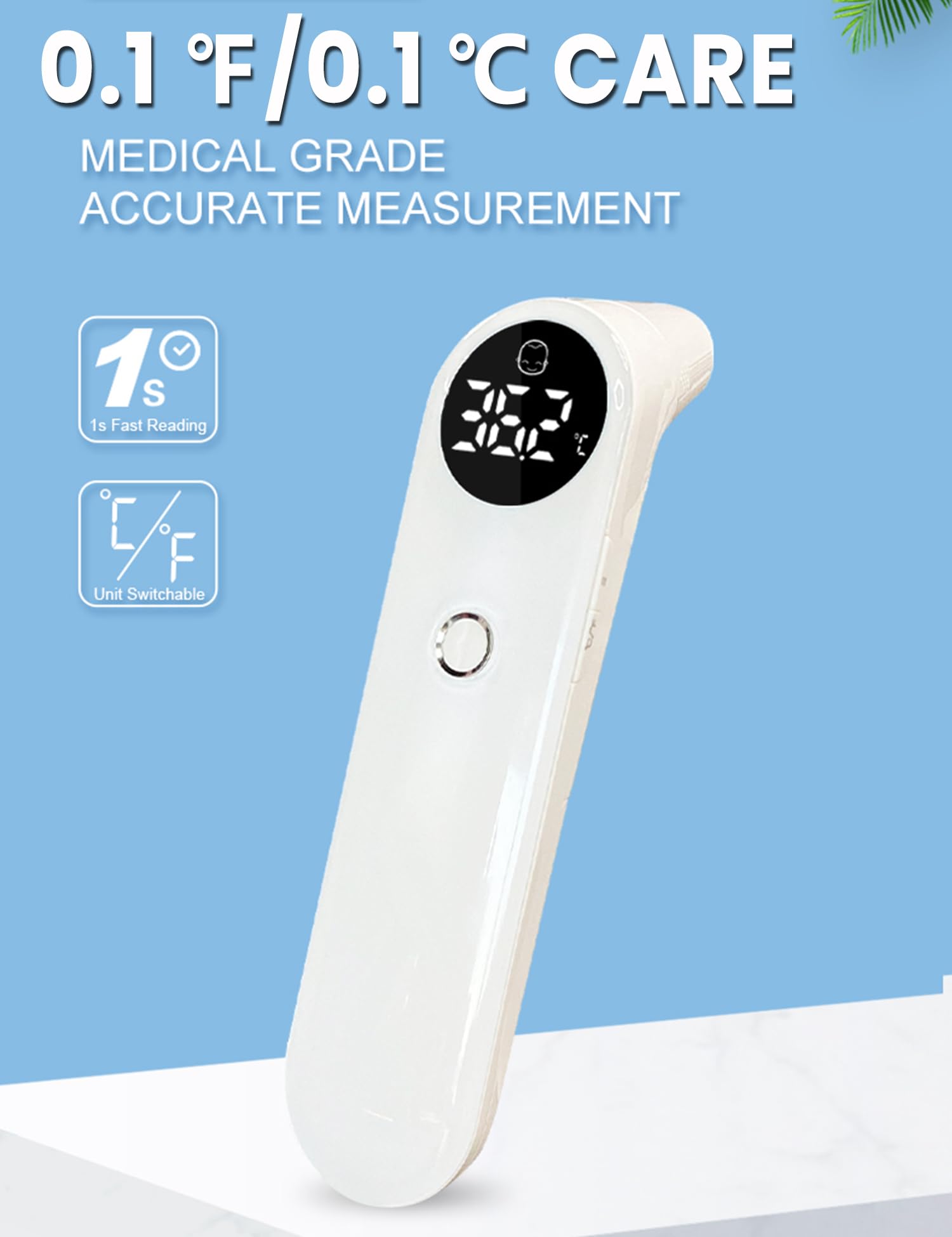 Termometro 3 in 1 per bambino, anteriore, orecchio e oggetto, termometro digitale a infrarossi senza contatto con display LED, allarme febbre, modalità silenziosa, promemoria memoria, termometro