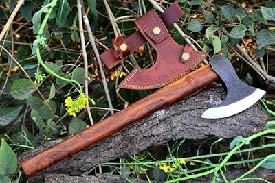 Viking Axe,Hatchet,Throwing Axes,Handmade Carbon Steel Hatched on Axe Head and Rosewood on Axe Handle,Viking Gifts for Men,Camping Hatchet,Tomahawk,Bearded Axe