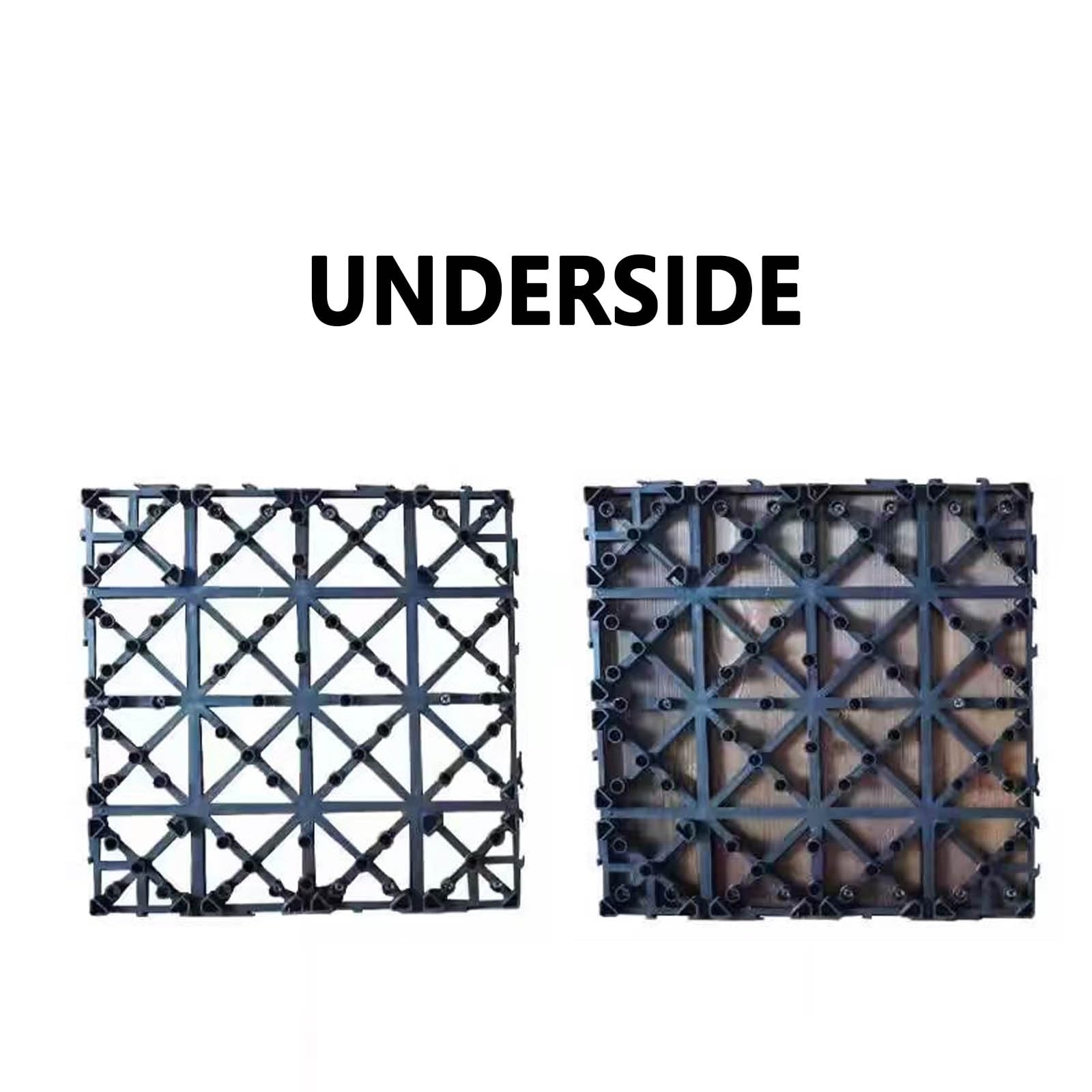 Lot de 11 Dalles en Bois, Caillebotis Bois Exterieur avec Système D'emboîtement à Découper Individuellement Système de Grille de Drainage Revêtement de Sol Extérieur Intérieur A1