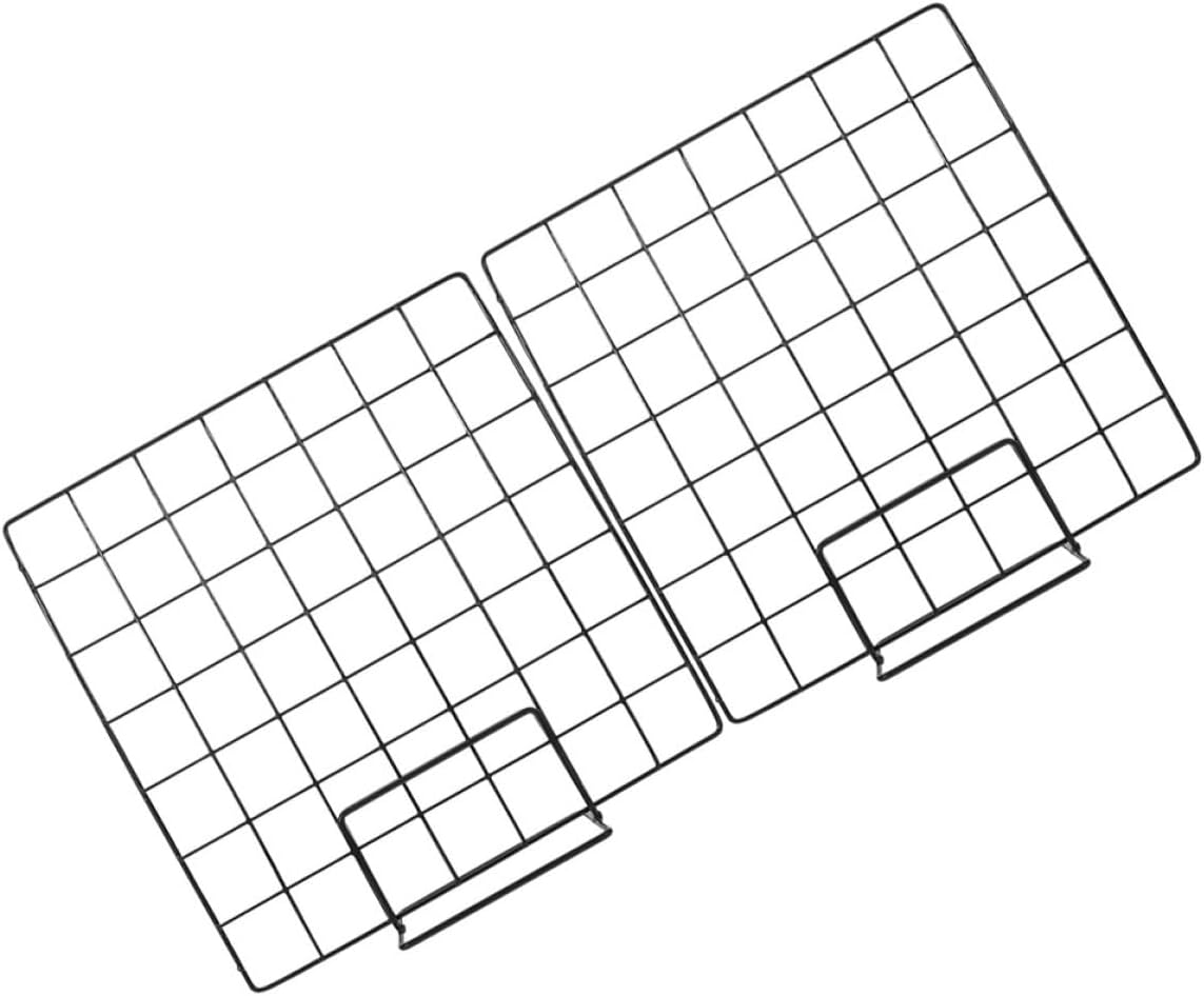 2pcs Black Metal Grid Display Rack Small Base 35x35cm Wire Panel Photo Wall Grid Ornament Display Stand for Home Décor and Retail Showcase