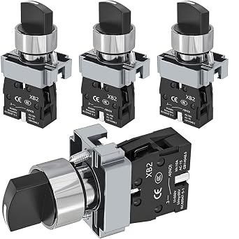 4 Pcs 22mm 2 Position Selector Switch 1NO Momentary Rotary Selector Switch 2 Position Momentary Switch 600VAC 10A XB2-10X/22 for CNC Conveyor Elevator Generator