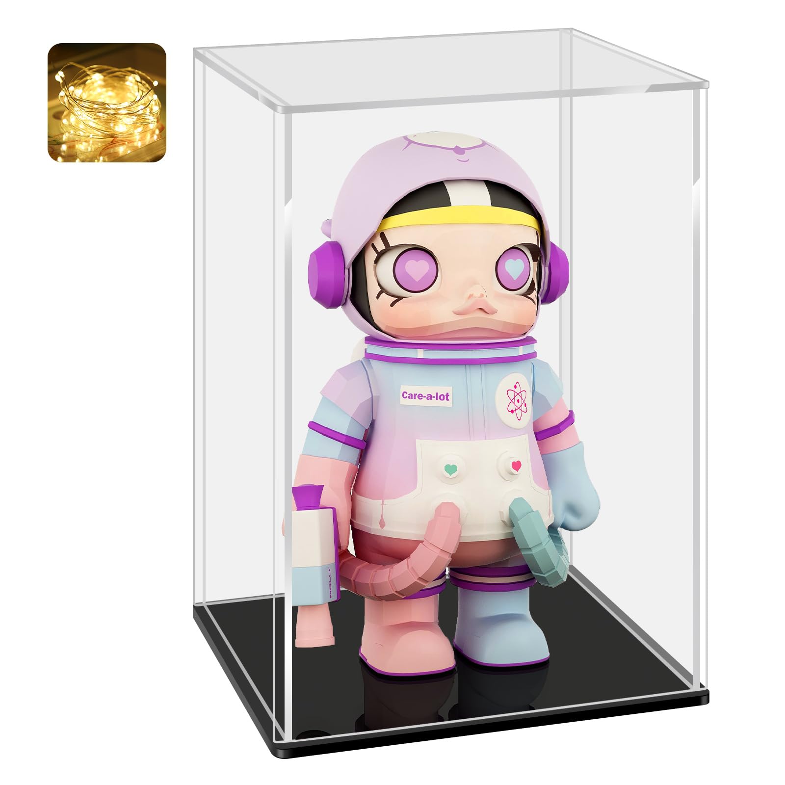 lanscoery acrylic display case, assemble large showcase display box for collectibles, with dustproof & seamless display design, 12.6x12.6x15.7inch thick black base, compatible with lego 21349 43244