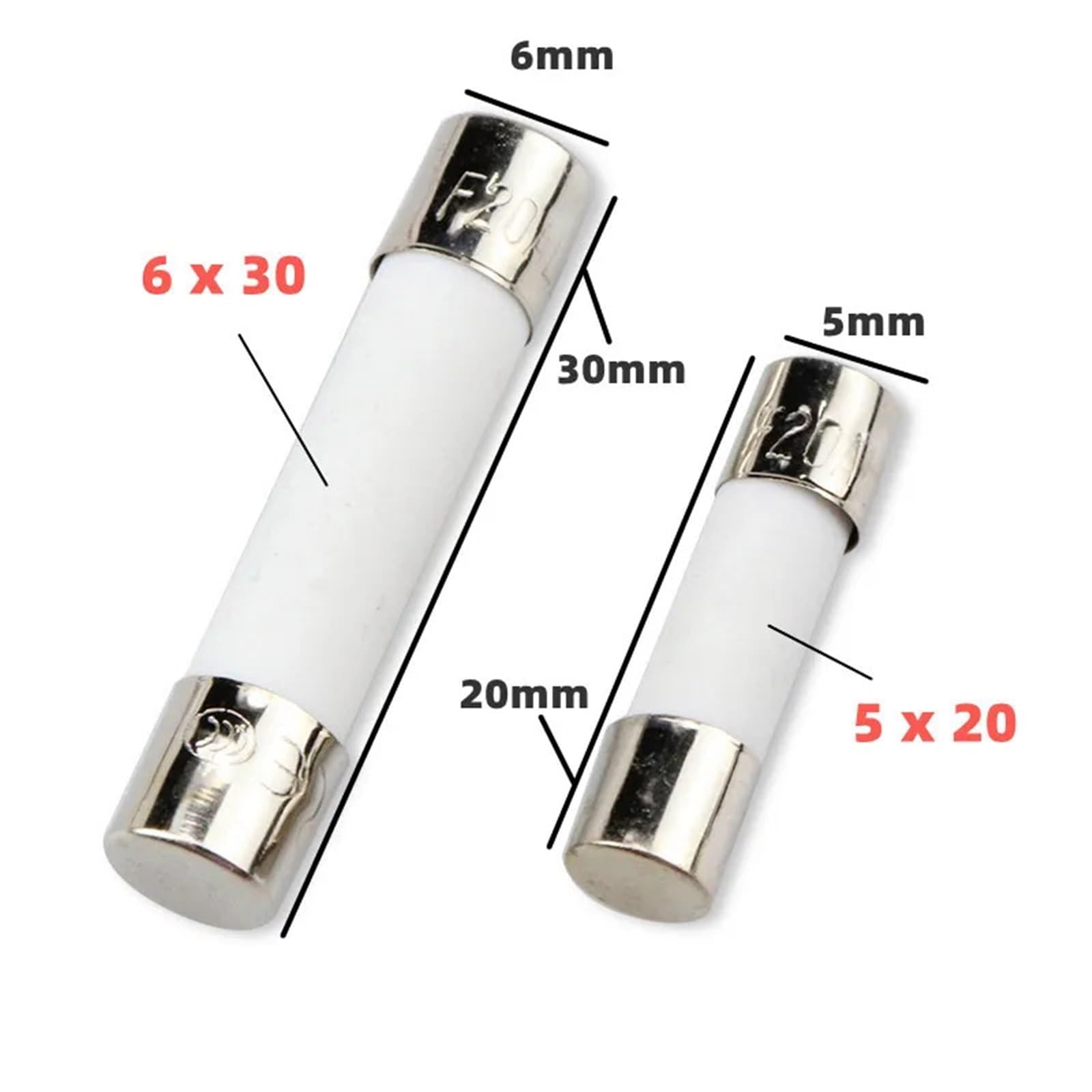 Fusibile a cartuccia in ceramica, Confezione da 100 tubi fusibili in vetroceramica a fusione rapida 5x20mm 6x30mm 250V 0,5-30A(100pcs 6x30,8A)