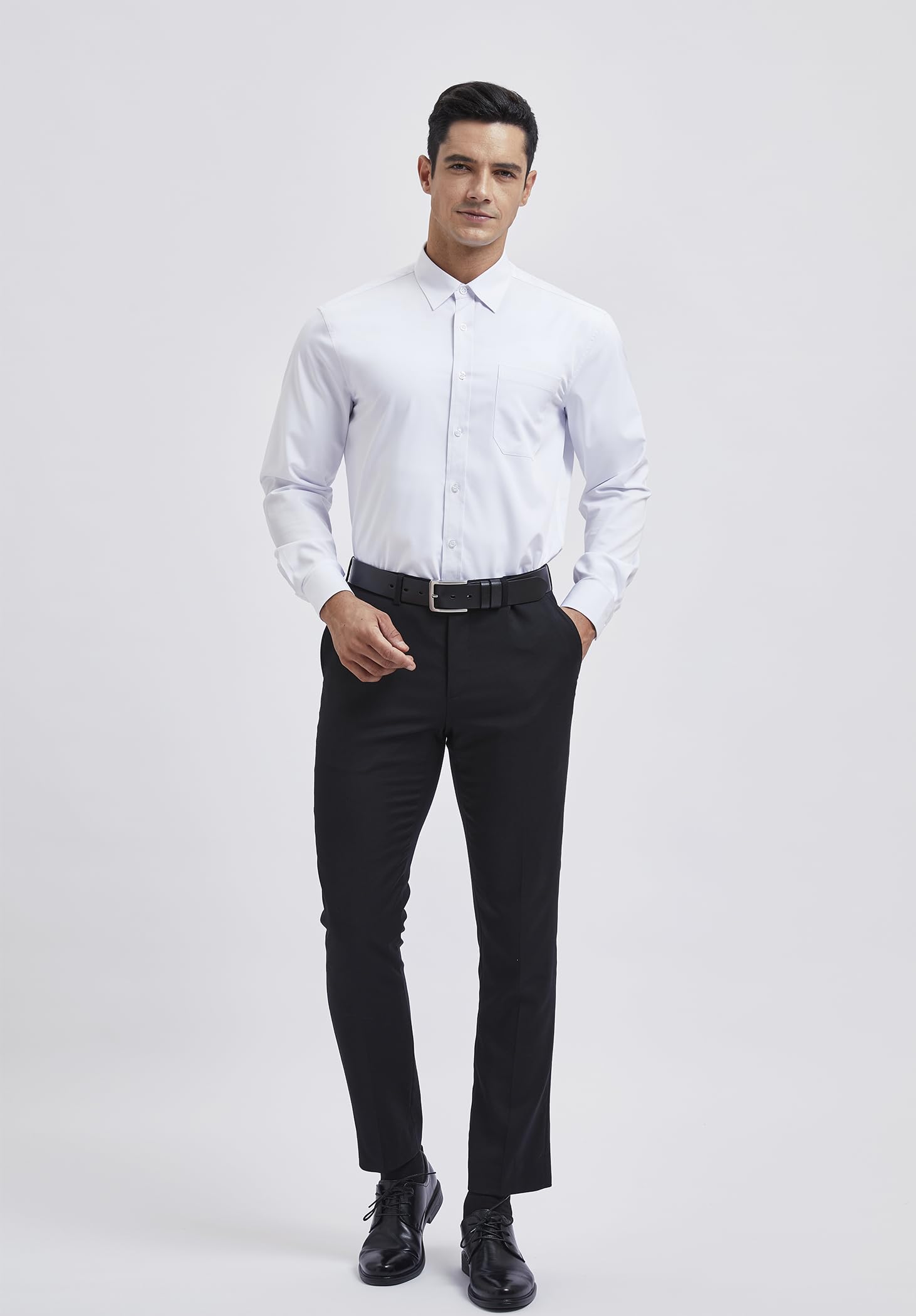 HISDERN Chemise pour Hommes à Manches Longues Chemise en Fiber de Bambou d'affaires Coupe Régulière Chemise décontractée sans Repassage avec Poche S-4XL