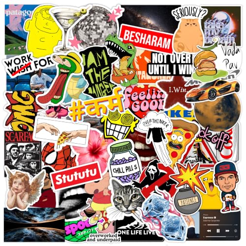 Image of CodersParadise Random Stickers Pack of 55, Vinyl Decorative Decals for Laptop, Water Bottle, Phone Case, Journal, Notebook, Scrapbook, Luggage, Helmet, Bike and DIY Craft Projects
