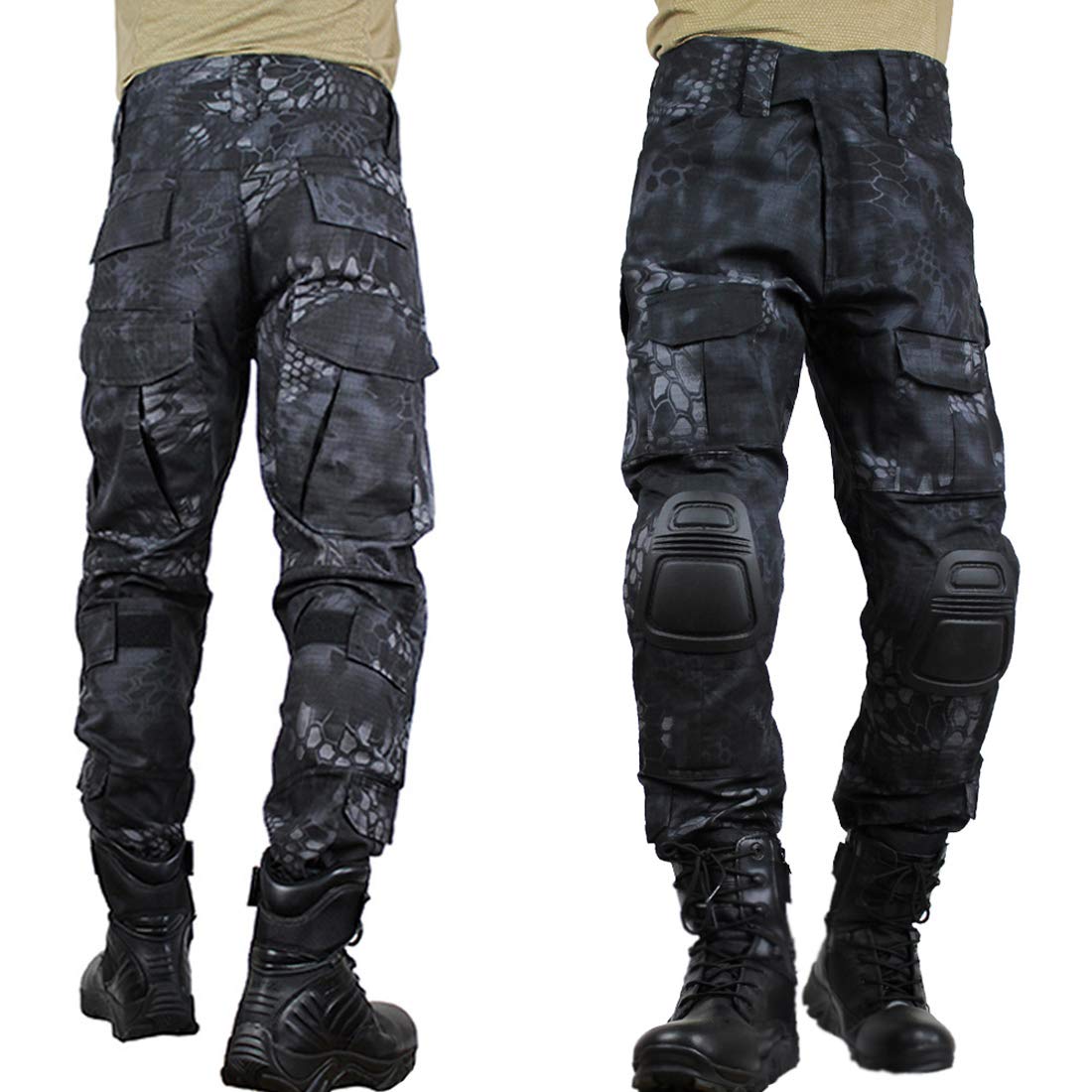 Pantalones tácticos multicámara para Hombres Multi-Bolsillos Camuflaje Militar Pantalones de Caza de Combate Airsoft al Aire Libre con Rodilleras