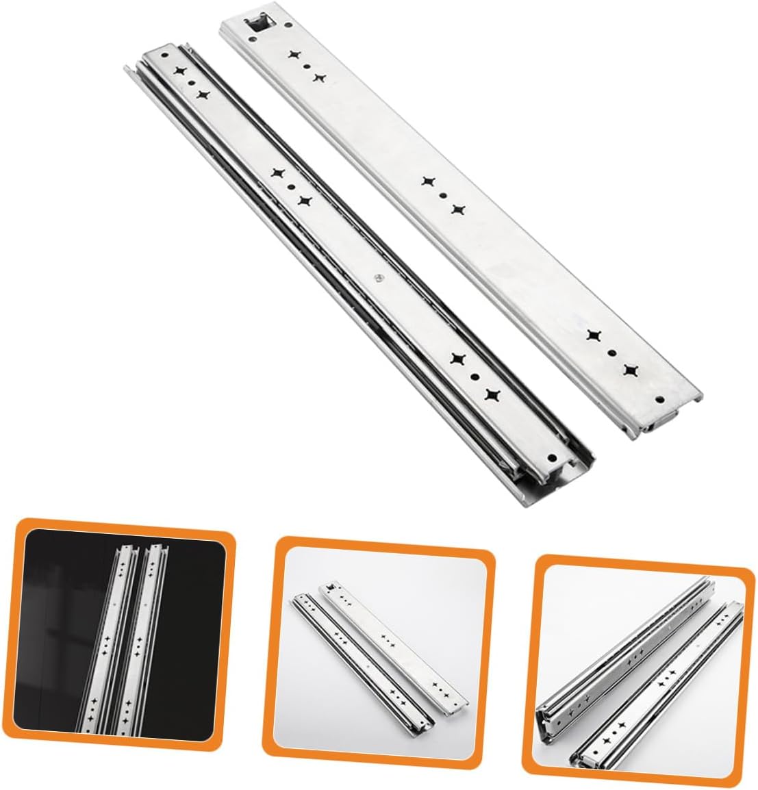 LIFKOME 2pcs Heavy Duty Self-Locking Drawer Slides Full Extension Telescopic Metal Rails with Ball Bearings Smooth Silent Sliding for Cabinet and Furniture Replacement