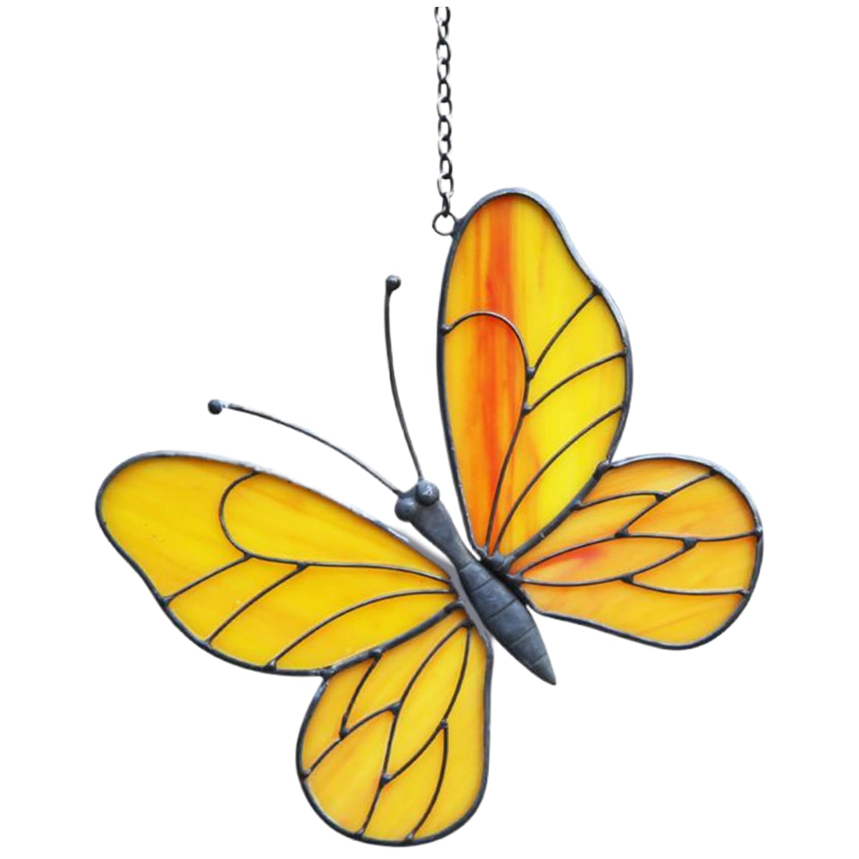 Stained Glass Butterfly Sun Catcher Butterfly, 6.1x6.1 Inch Stunning Stained Glass, Enhances Home Ambiance for Gardens, Porches, Yellow