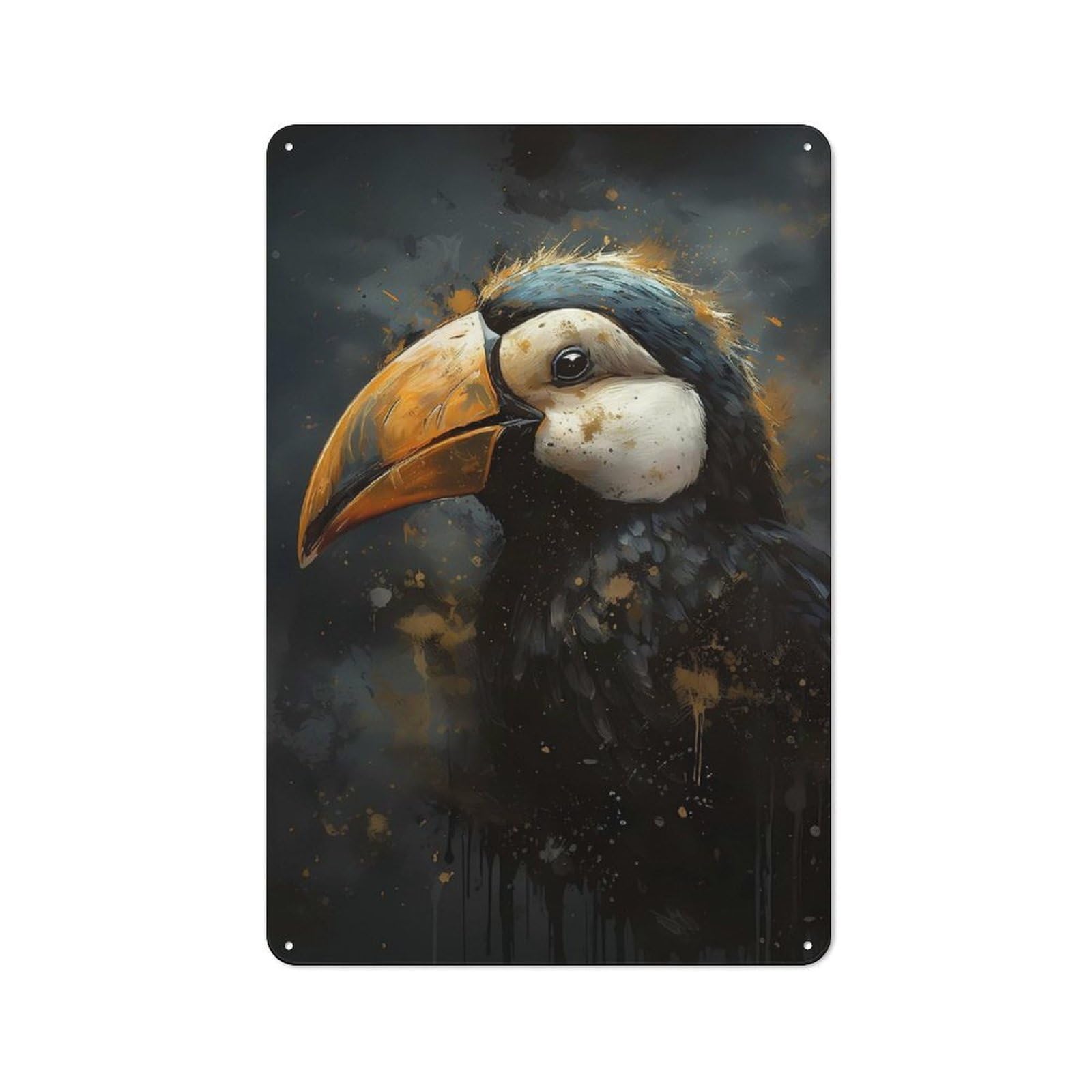 Decorative Metal Plaque with Puffin Lovely Design 30x20cm, Warehouse Style Loft Wall Plaque for Flat, Bar, Studio Or Gallery Wall
