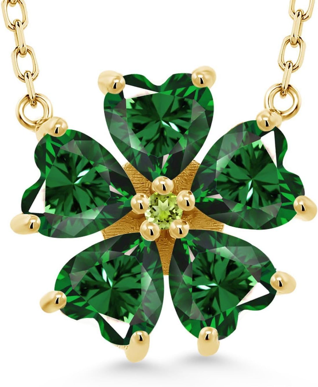 Gem Stone King 18K Yellow Gold Plated Silver Green Nano Emerald and Green Peridot Pendant Necklace For Women (3.55 Cttw, Heart Shape 6MM, with 18 Inch Chain)