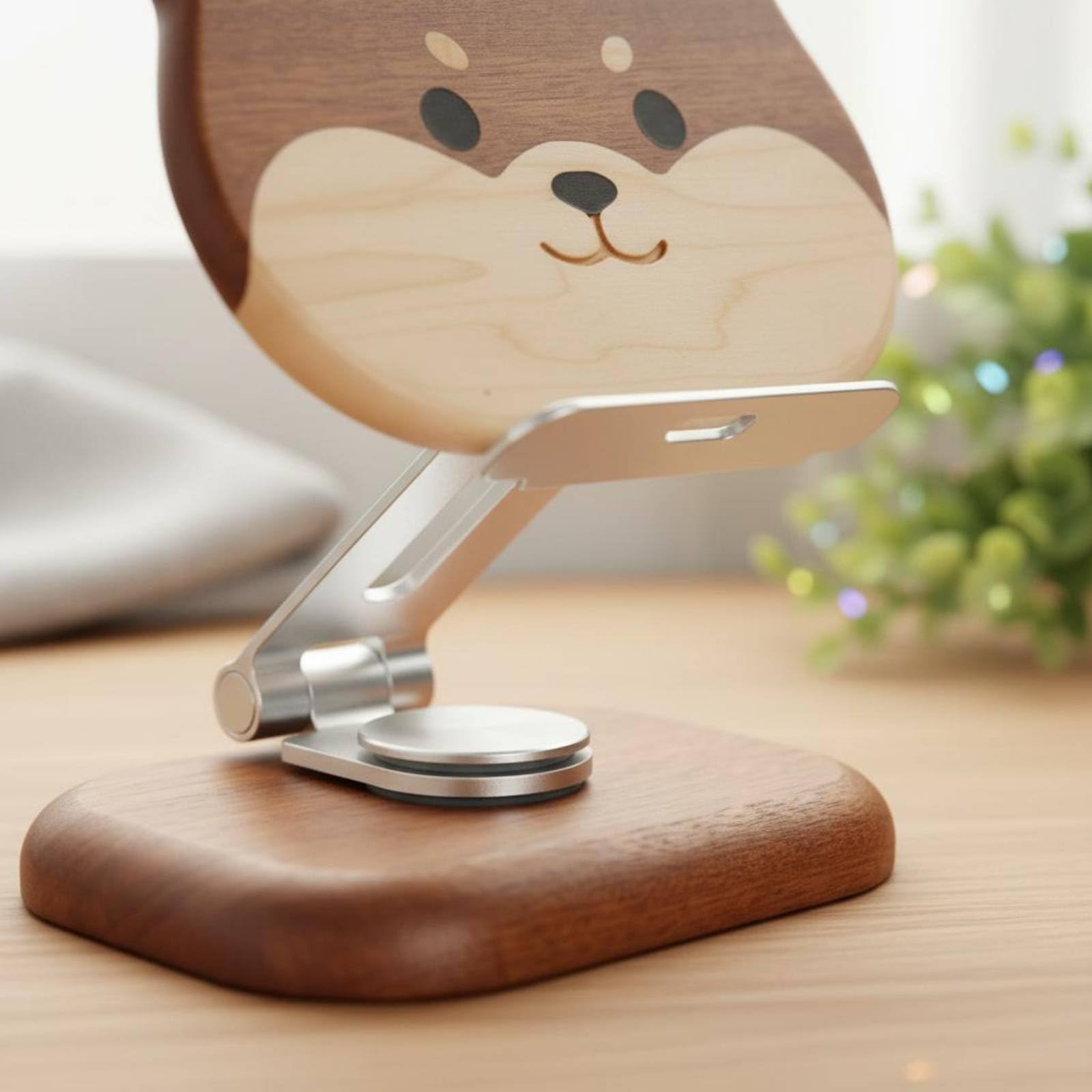Supporto Regolabile Tablet Supporto Telefono Porta Cellulare Base da Tavolo in Legno Massello E Lega di Alluminio Rotazione a 360 Gradi Ergonomico