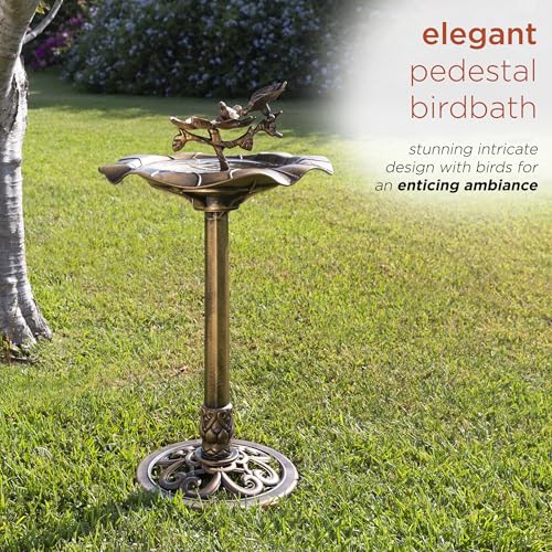 Image of Alpine Corporation 34 inch Tall Pedestal Birdbath Fountain with Bird and Flower