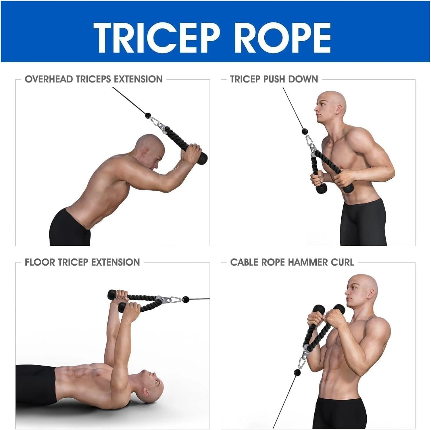 上腕三頭筋・長頭を鍛える「ロープ・プレスダウン」、上腕三頭筋・内側頭を鍛える「マニュアル・トライセプスエクステンション」の正しいやり方｜@DIME  アットダイム 70cm/90cm/35cm 上腕三頭筋ロープ フィットネスプルダウンマシン ハンドル 上腕二頭筋 上腕三頭筋 背中 肩 筋肉 エク