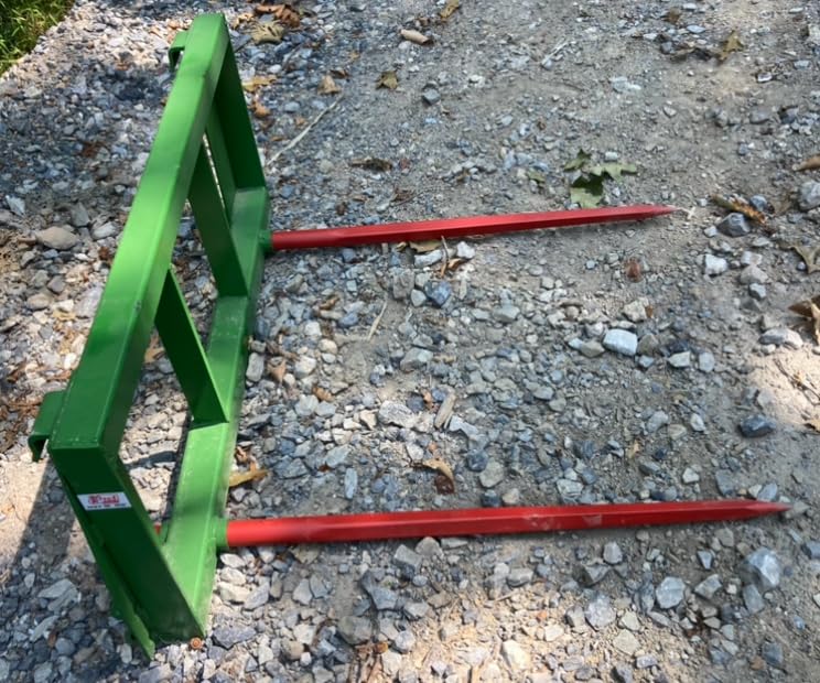Kivel Heavy Duty USA Made Dual Prong Hay Bale Spear for Jhn Deere Tractors, Jhn Deere Hook and Pin Style Mount-39" Spears -Material Handling Attachment