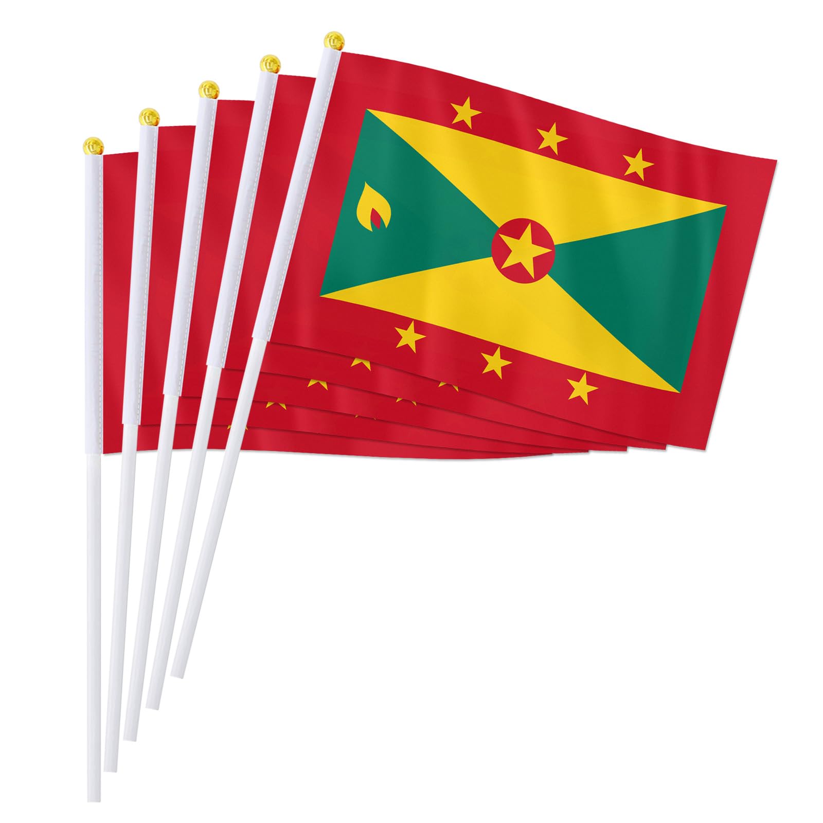 PTEROSAUR 100 Pack Grenada Handheld Flag, 5.5x8.2 Inch Grenada Grenadian National Hand Held Stick Waving Small Flags (100)