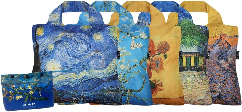 EnvirosaxVan Gogh Pouch Reusable Bag Polyester Shopping Grocery Bags Set of 5 Foldable Water Resistant
