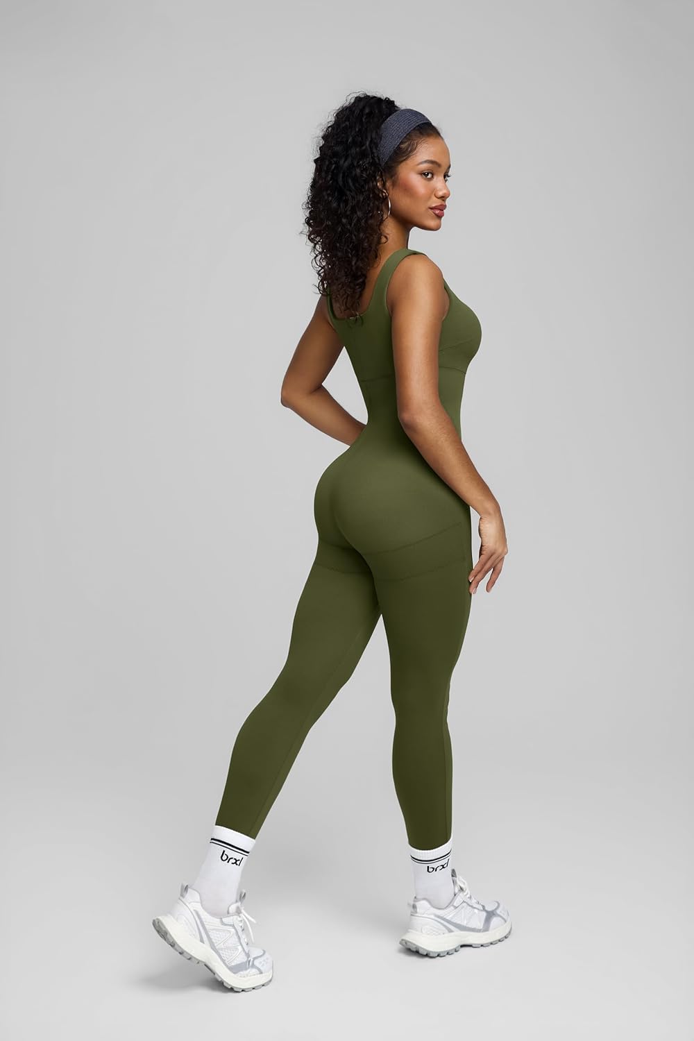 BRXL Built-in Shapewear Jumpsuits for Women Tummy Control One Piece Workout Jumpsuits Built-in Bra Square Neck Sleeveless - Image 2