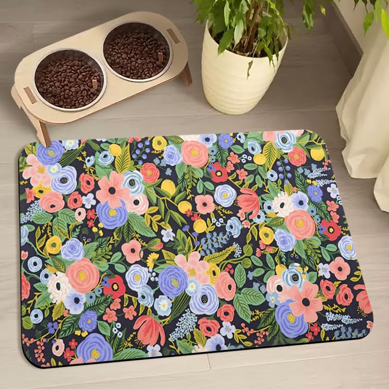 Dog Food Mats for Floors Waterproof, Pet Water Bowl Mats Pet Feeding Absorbent Placemats Flower 12 * 20 inch — image 1