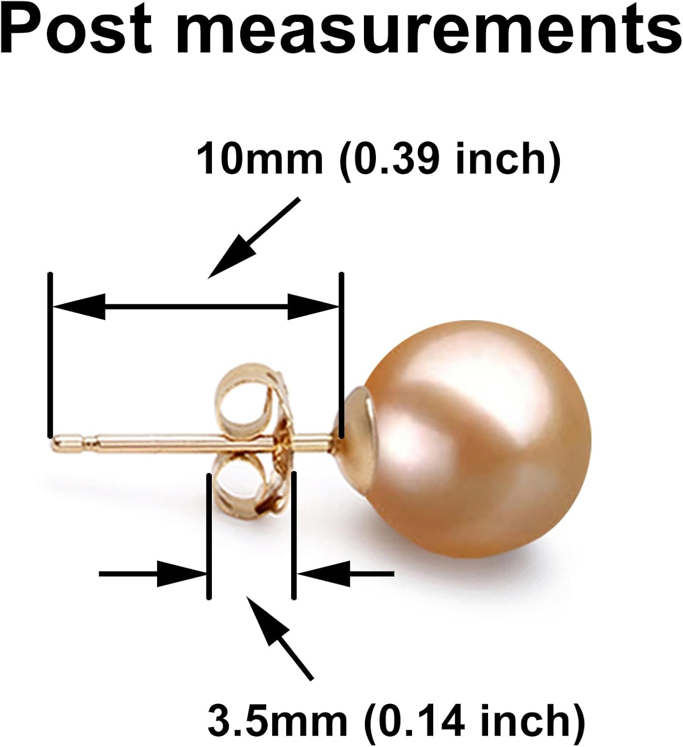 AAAA Grade 5–10mm Pink Japanese Freshwater Cultured Pearl Stud Earrings, Solid 14k White or Yellow Gold, Natural Color Round, Gift Box and Certificate