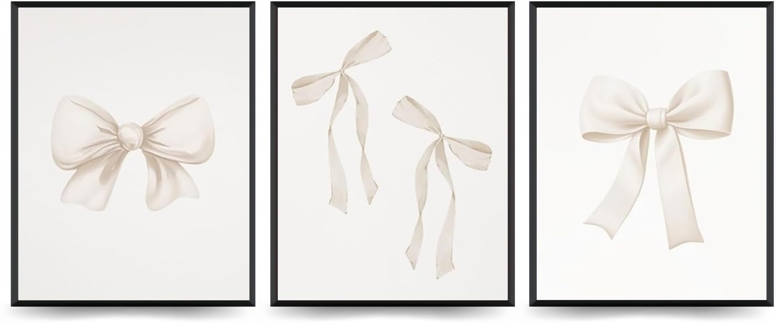 Linilioart Beige Preppy Bow Wall Art Canvas Set Of 3 Bow Trendy Retro Poster Prints Aesthetic Pictures For Dorm Bedroom Living Room, Unframed (20X25cm)