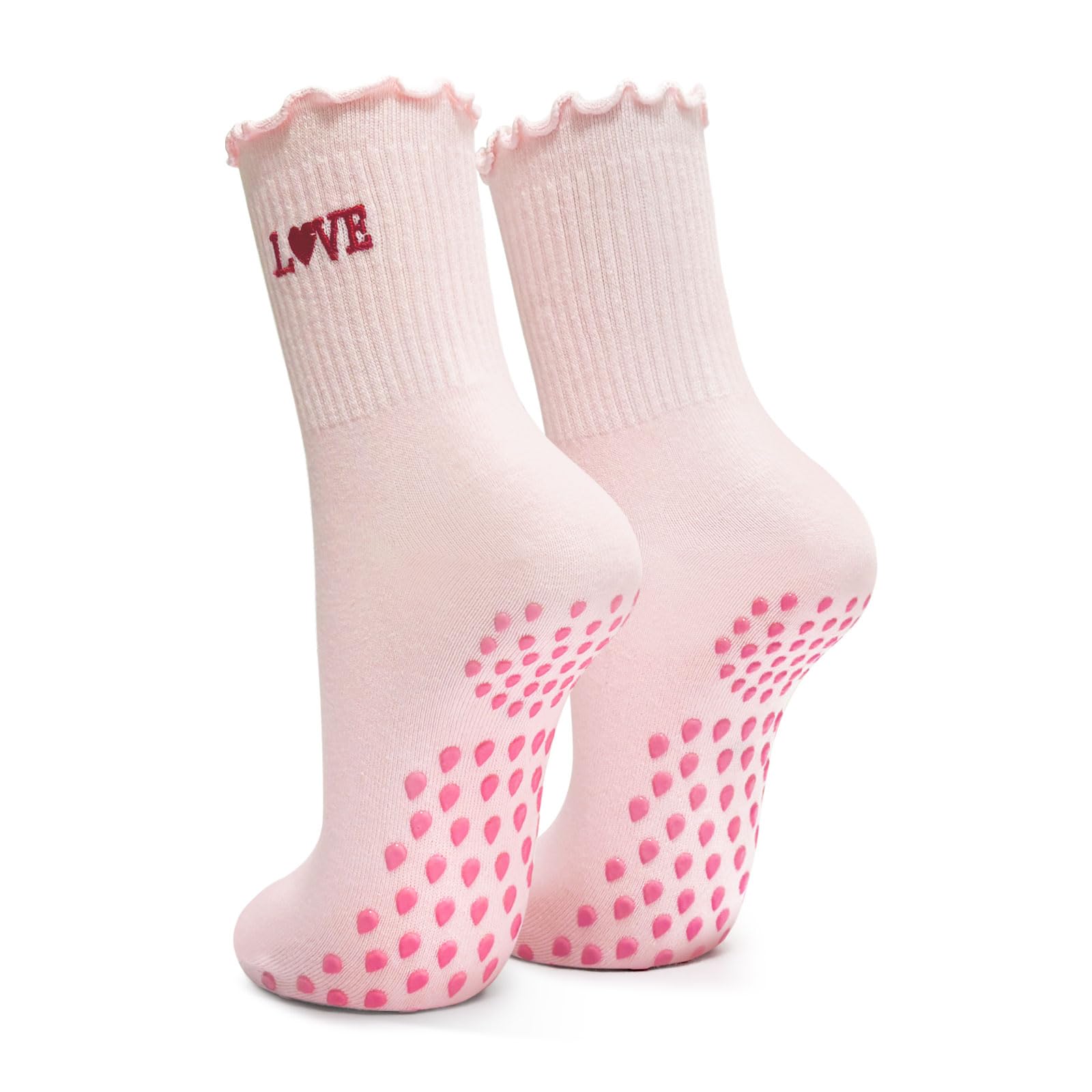SI TU VOIS ÇA Yoga Reformer Pilates Socks Women, Non Slip Grip Grippy Ladies Mid-Calf Breathable Cotton Sock (UK, Numeric, 5, 8, Regular, Regular, Pink-A)