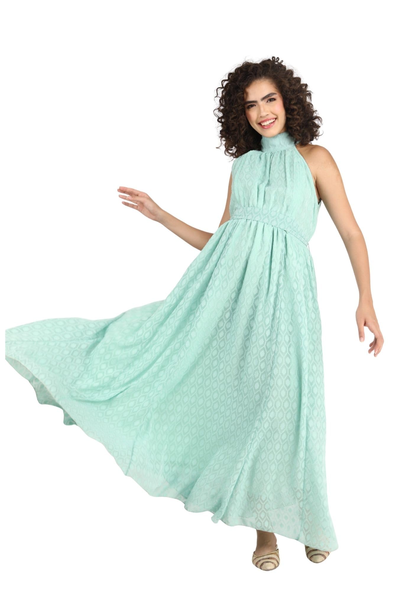 Adorable Turquoise Maternity & Nursing Gathered Dress for Women-image-44