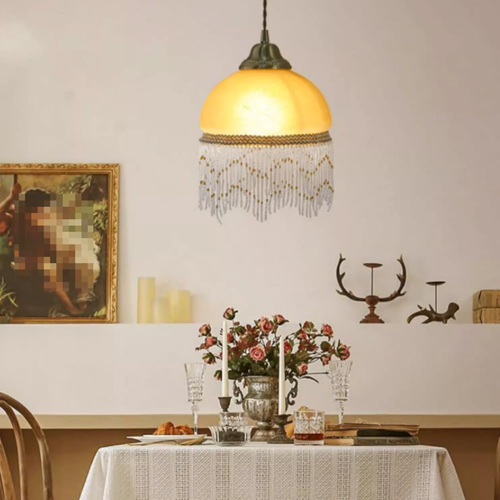 Lampada a Sospensione Cinese Creativa con Nappe, Lampada da soffitto con Paralume in Vetro di personalità per Interni, lampadario sospeso Regolabile in Altezza per casa, Bagno, Cor