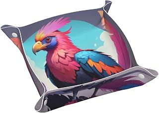 Leather Storage Tray for Bedside Table, Desk, Dressing Table, and More - Easy to Clean Small Neon Feather Condor Prints