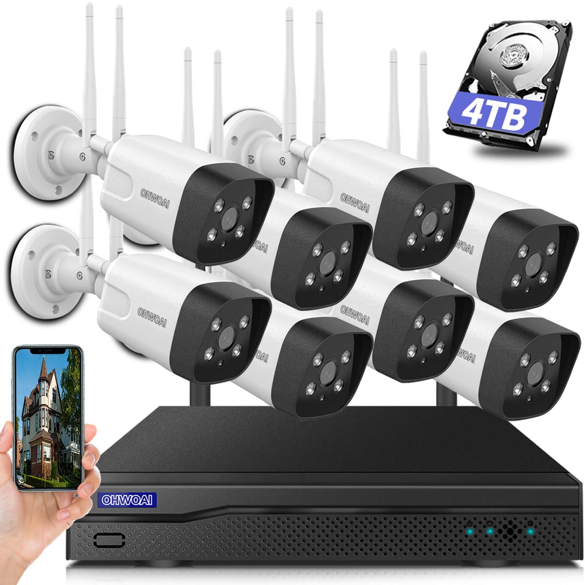 Buy OHWOAI [2 Way Audio & 100ft Super Night Vision] Dual Antennas Outdoor Wireless Security