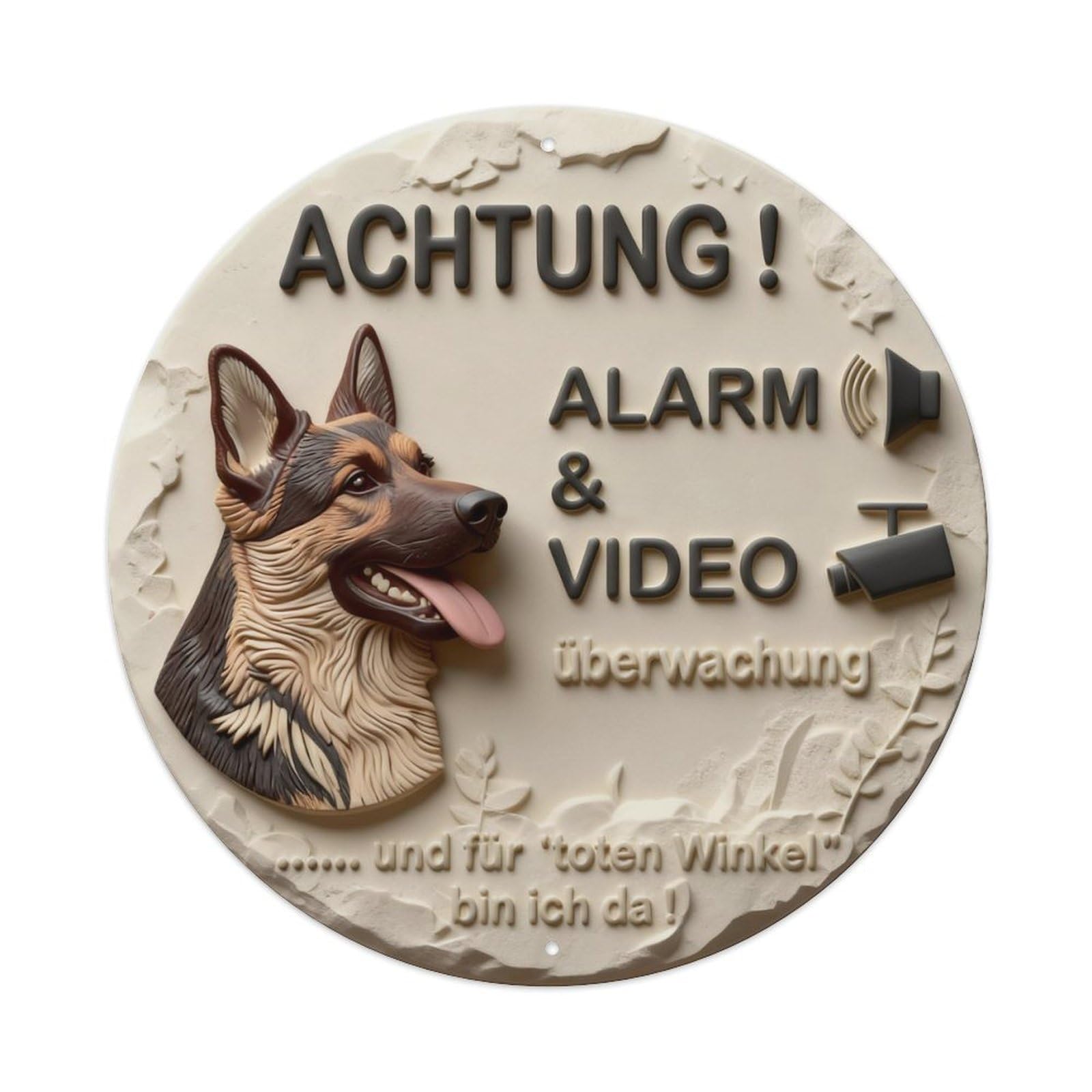 Attention Alarm Video Surveillance Dog Guard Round Metal Tin Sign Vintage Wall Decor, Bar Garage Cafe Kitchen Home Wall Art Poster 8x8inches