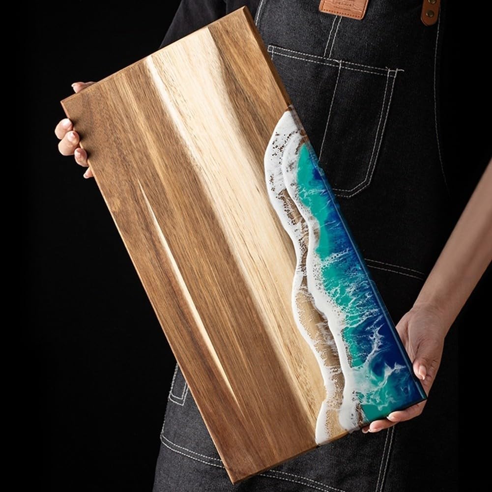Creative Wave Planche à découper en bois et résine avec base antidérapante pour la préparation des aliments de cuisine, servir, steak, pain, fromage, 45 x 23 cm