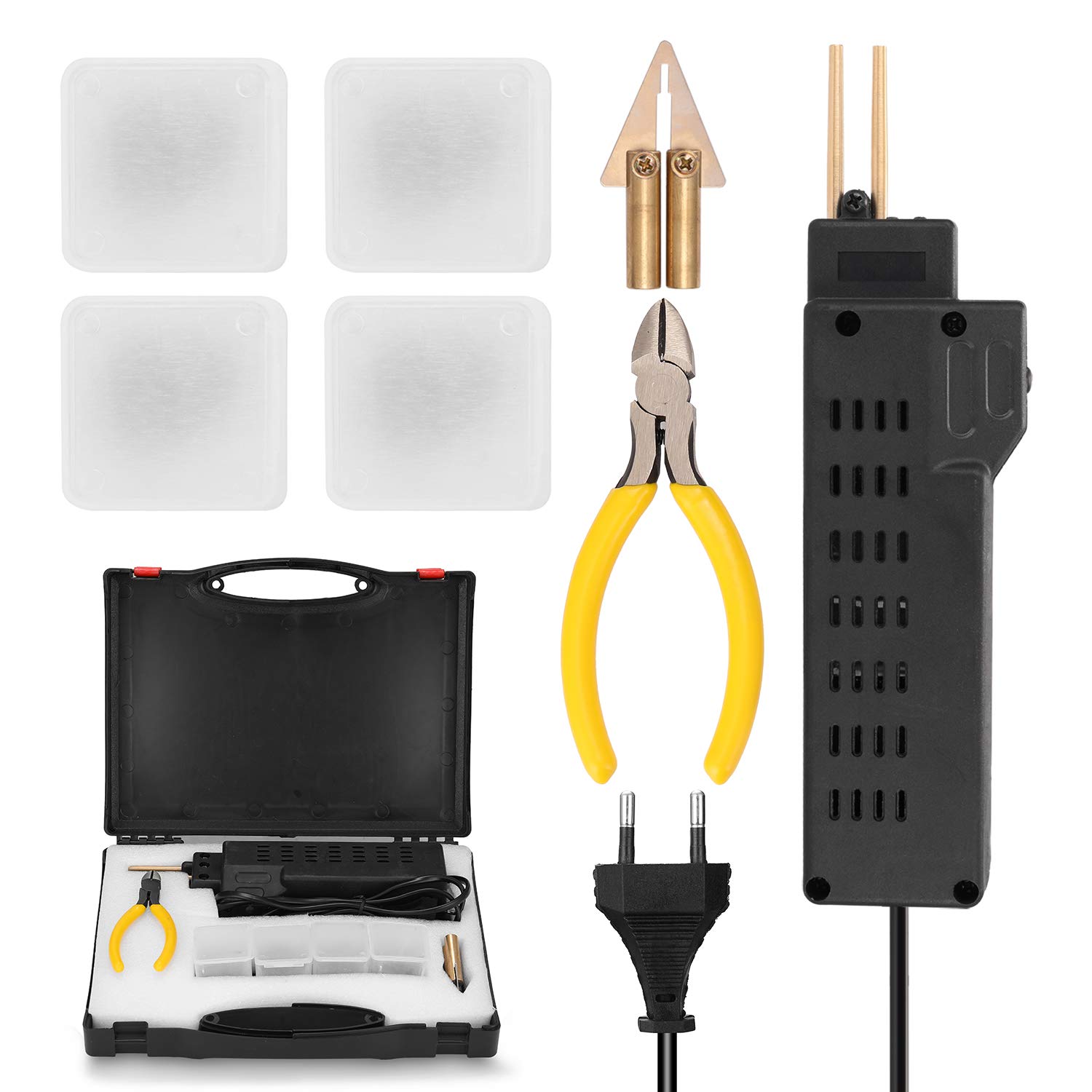 Geevorks Soldador de Plastico de 50W 6 en 1 Máquinas de Grapadora Caliente con 1 * Alicates,1 * Cortador Diagonal y 200 * Grapas para Reparar Parachoques Agrietados,etc