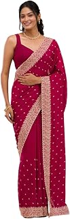 Women Vichitra Silk Saree with Embroidered Border| Latest Sarees Bollywood Sari | New Sarees | Saree Blouse| Designer Saree (AZ-YS-OG-LADYQUEEN-Parent)
