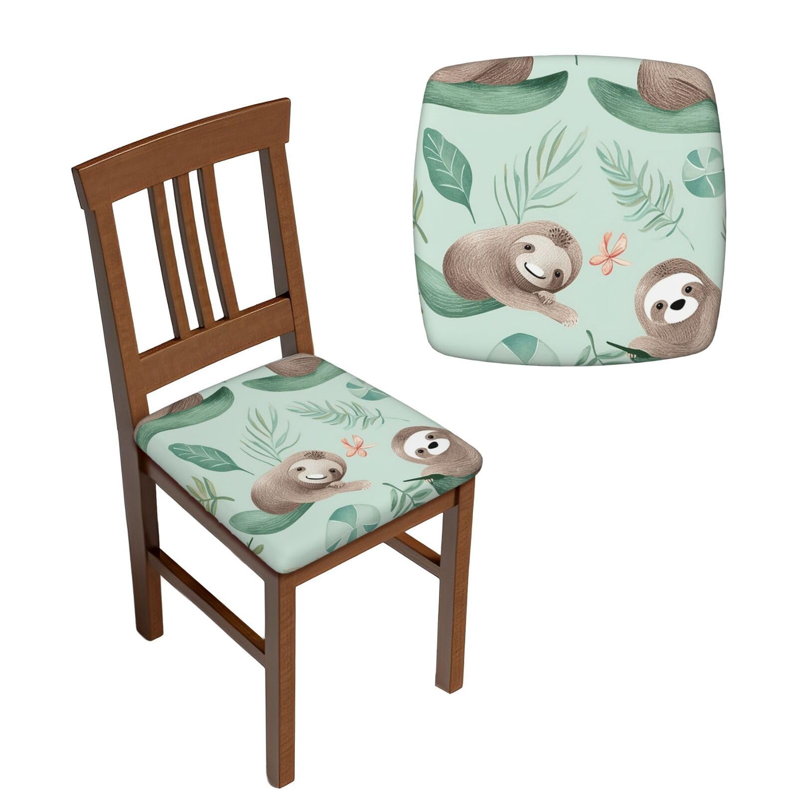 FodPand 6PCS Dining Chair Covers for Dining Room Baby Sloth Nursery Pattern Chair Seat Cover Stretch Parsons Chair Slipcover Removable Washable Seat Cushion Slipcovers Cover for Kitchen Office