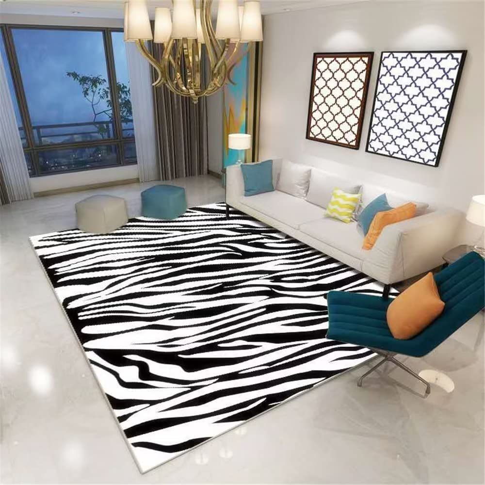 Tapis motif abstrait rayé gris lavable et robuste pour salon