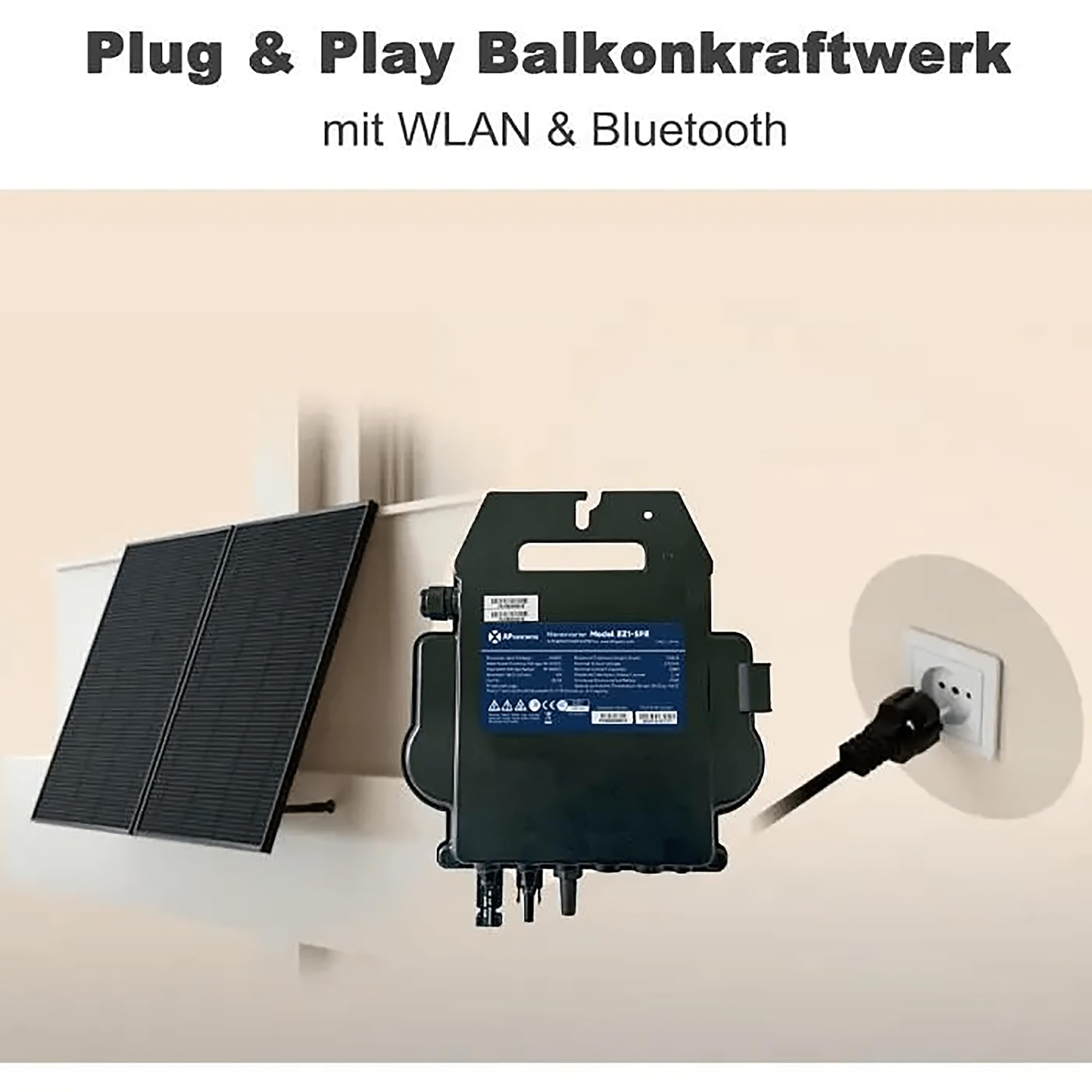 AP Systems Mikro-Wechselrichter 800 W EZ1-M-EU für Balkonkraftwerk, IP67 wetterfest, Plug&Play Installation, 2 MPPT, Bluetooth & WIFI, inkl.5m Anschlusskabel & 4x1m Solar-Verlängerungen Micro Inverter