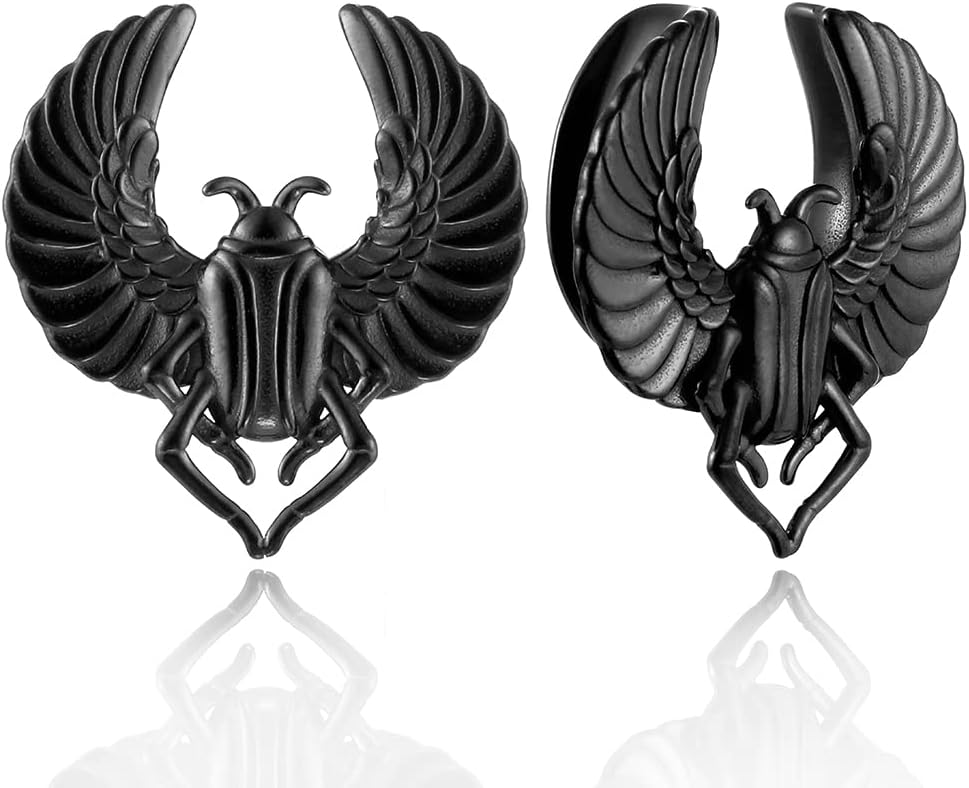 2 PCS Scarab Design Saddle Saddle Ear Plugs Tunnels Gauges for Women - Stainless Steel 316L Body Piercing Basic Earrings for Stretched Earlobe