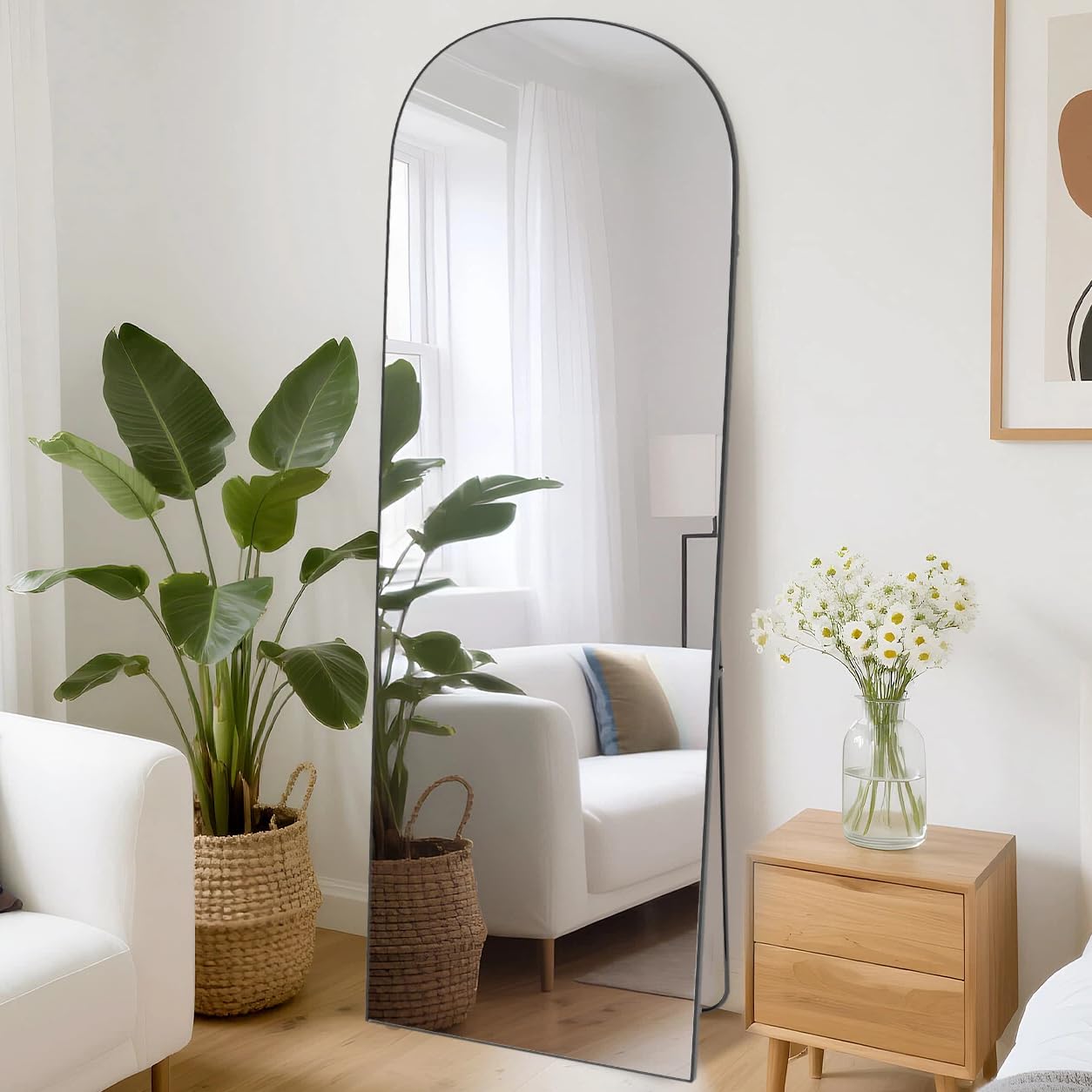 Hamlody Full Length Mirror 162x52cm, Tall Floor Mirror with Stand & Wall Hooks, Shatterproof Tempered Glass, Full Body Arched Mirror with Aluminum Alloy Frame for Bedroom/Living Room (Black) — image 1