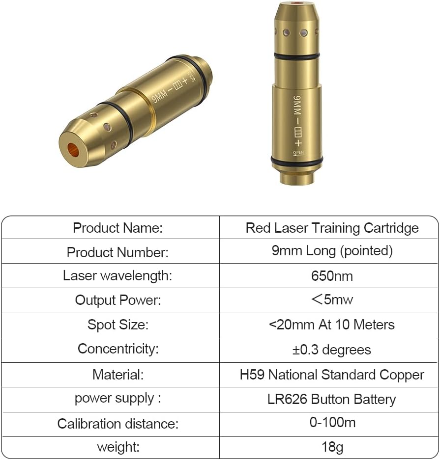 9mm Laser Training Cartridge for Dry Fire Training System Laser Bullet with Rubber Snap Cap,O-Rings Batteries for Shooting Practice