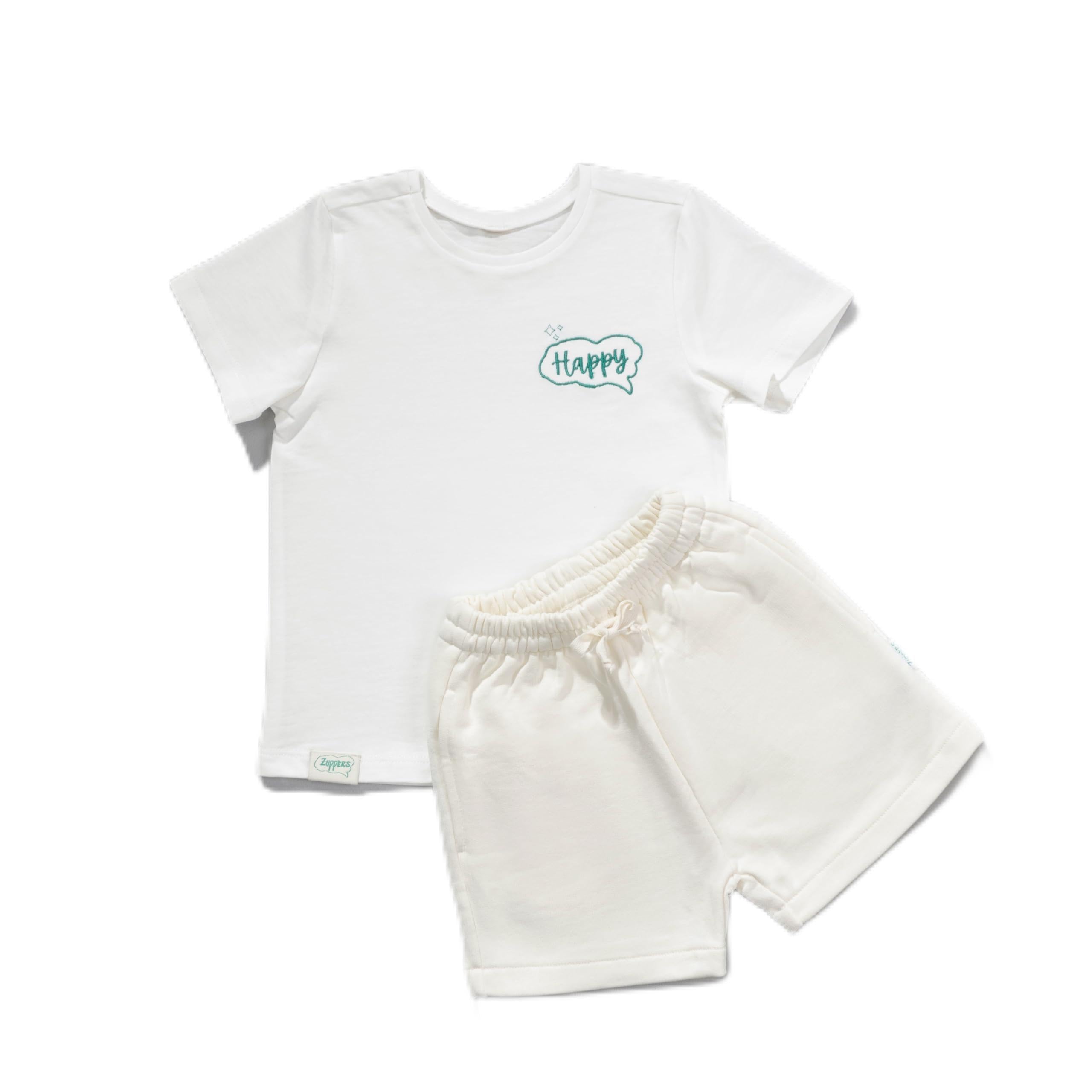 2li Organik Pamuk T-Shirt Şort Takım(0-4 Yaş) - Ekru - 3-4 Yaş