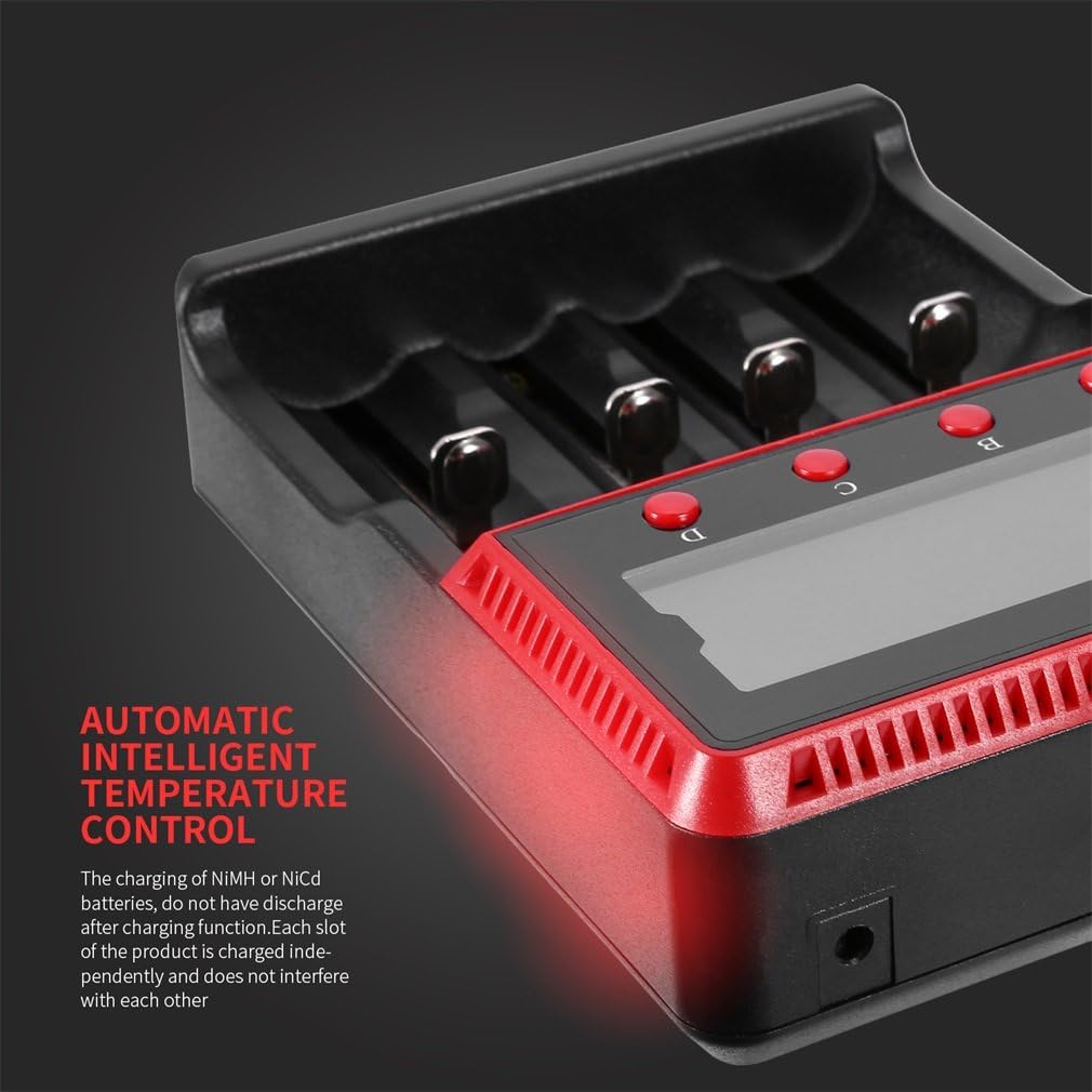 HXY-H4 LCD Display Battery Charger Advanced Protection 18650 26650 10440 14500 Li-ion LiFePO4 AA AAA C Ni-MH Ni-CD Rechargeable Batteries Adapter Charger Car Charger (4 Slot)