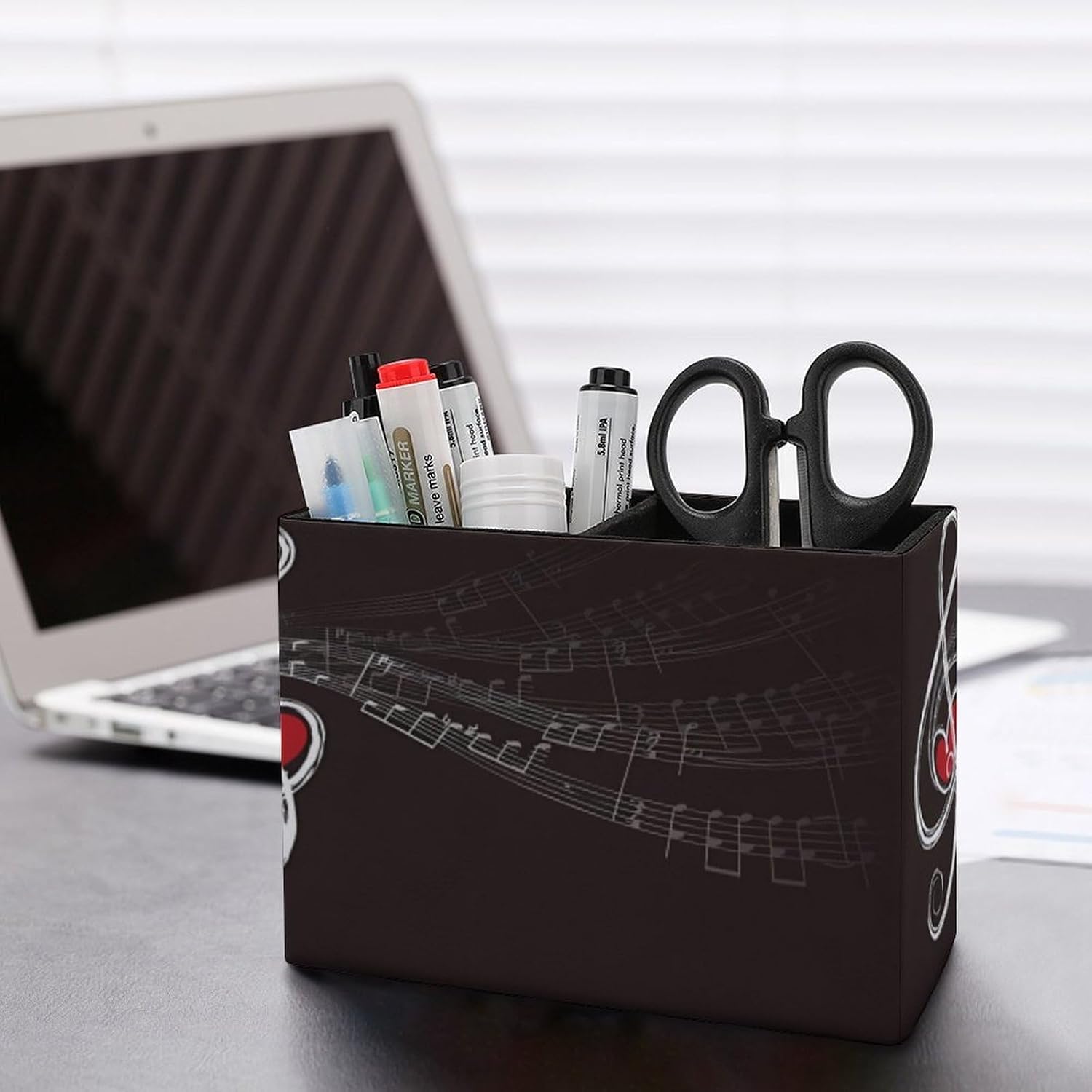 PU Leather Treble Love Music Pencil Pen Holder Office Supply image 5