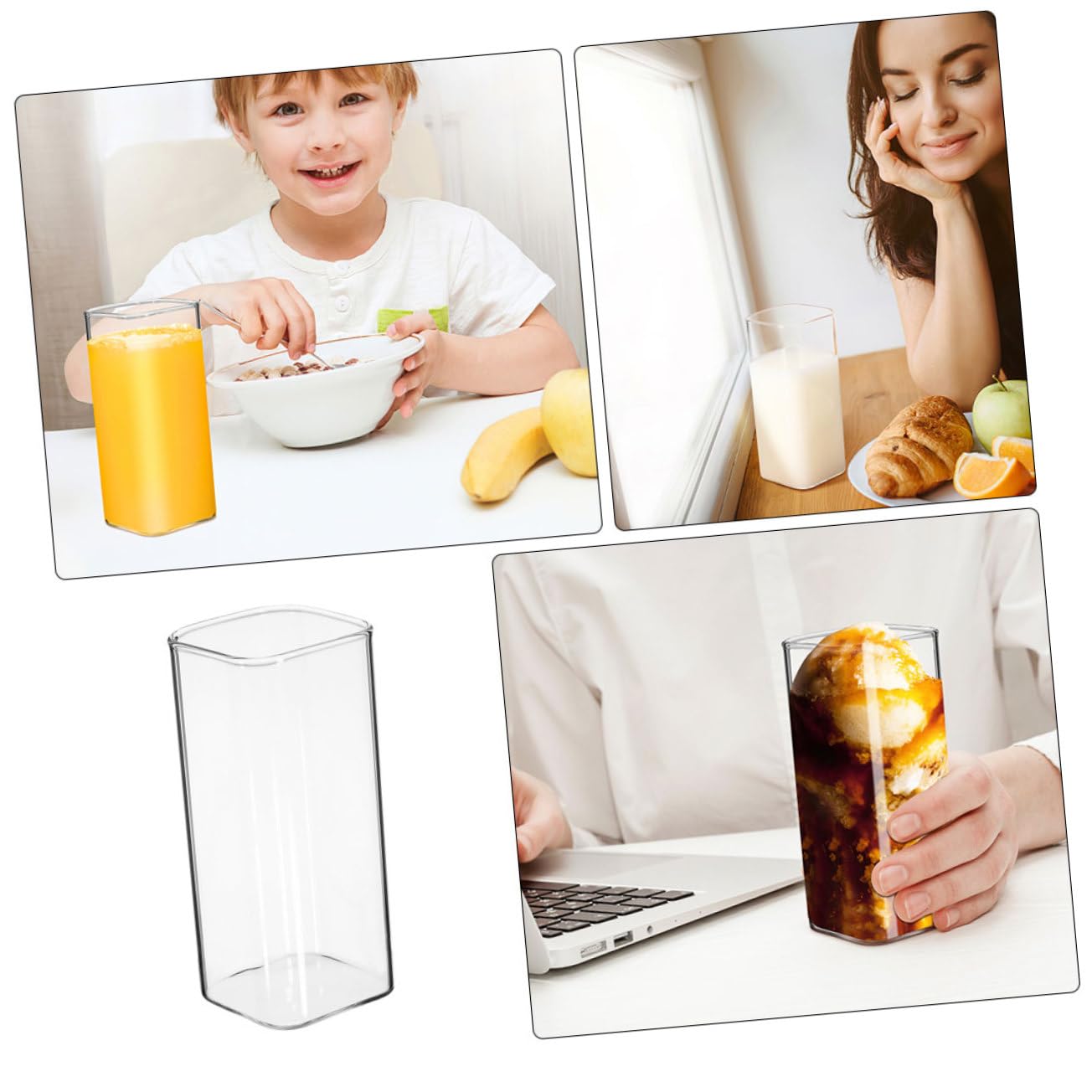 Set 3 Bicchieri Giapponesi in Vetro 301-400ml Microonde | Bocca Quadrata, Corpo Dritto, per Uso Quotidiano e Tutto Giorno, Stile Semplice