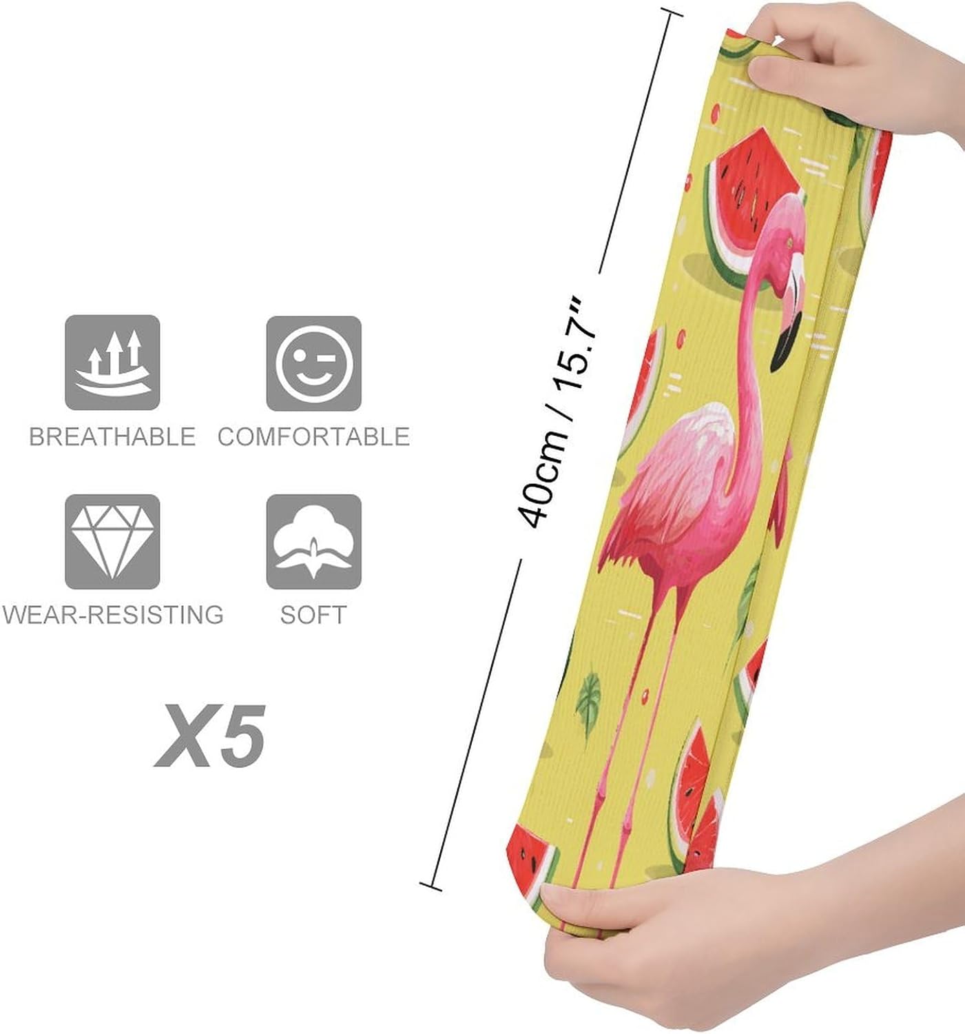 Pink Flamingo And Watermelon Knee High Socks Cozy Knee High Socks Soft Mid-Length Sock for All Seasons Daily Wear Adult