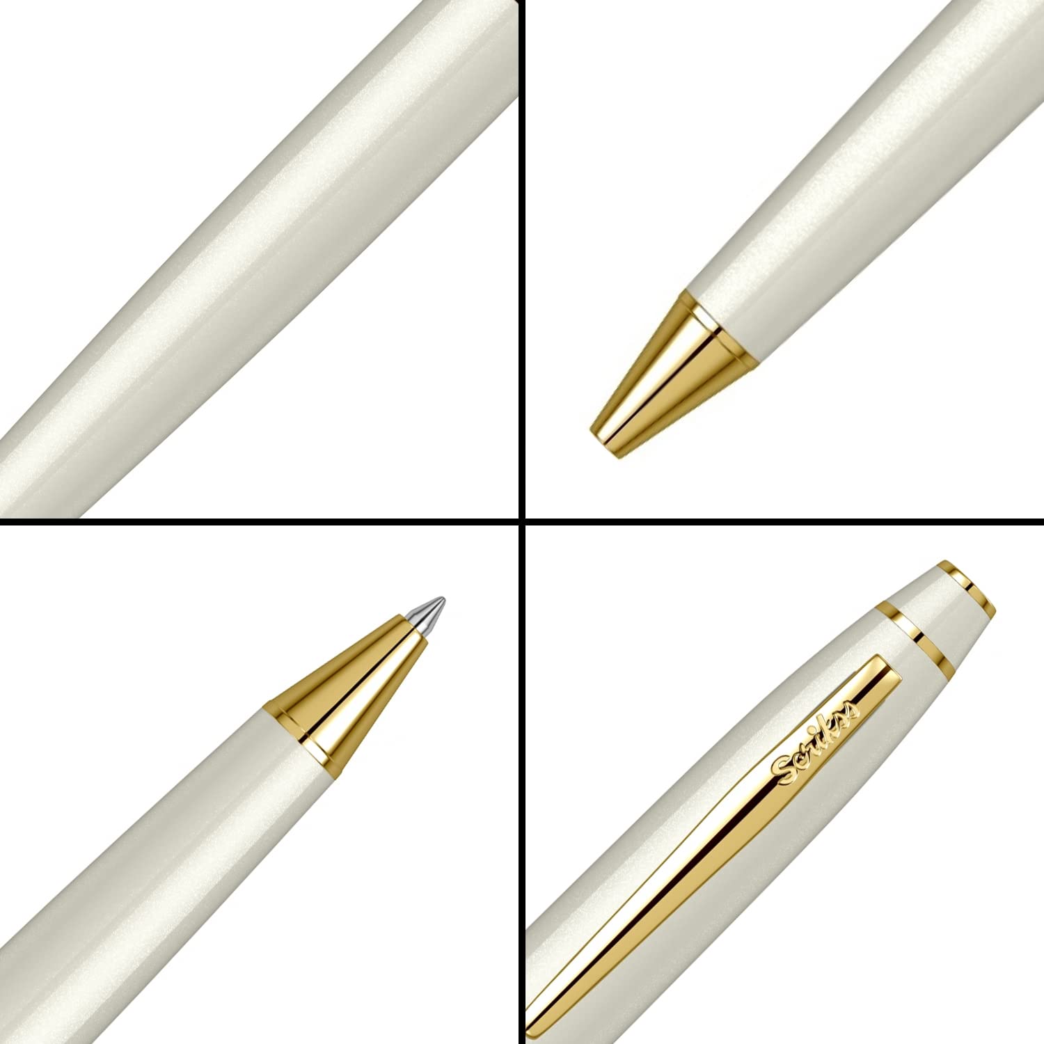 Scrikss Elegance – elegancki długopis Noble 35 perłowy biały złoty