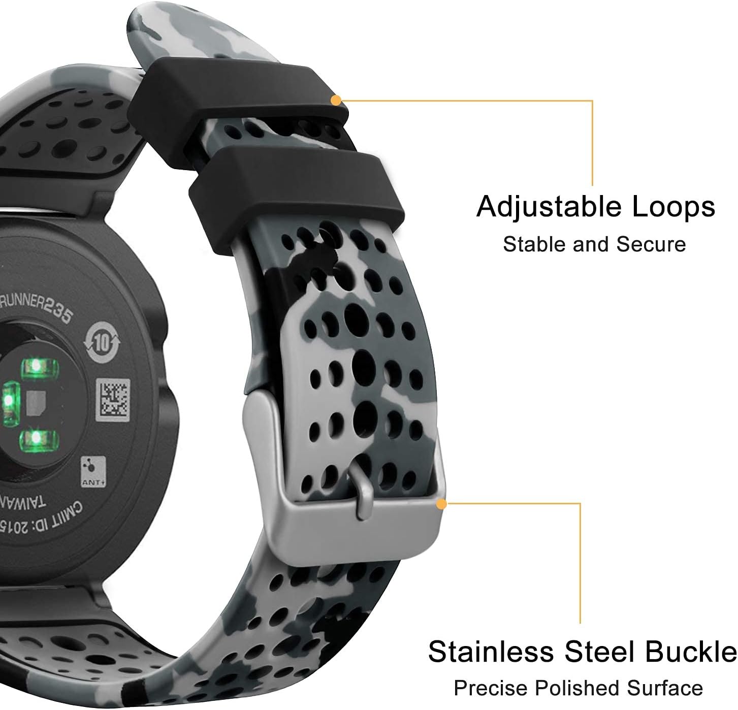 FINTIE Cinturino Compatible con Garmin Forerunner 235 Watch, Band di  Ricambio in Silicone Morbido Compatibile con Garmin Forerunner 235/220/230/620/630/735XT,  Camo Gray : Amazon.it: Elettronica