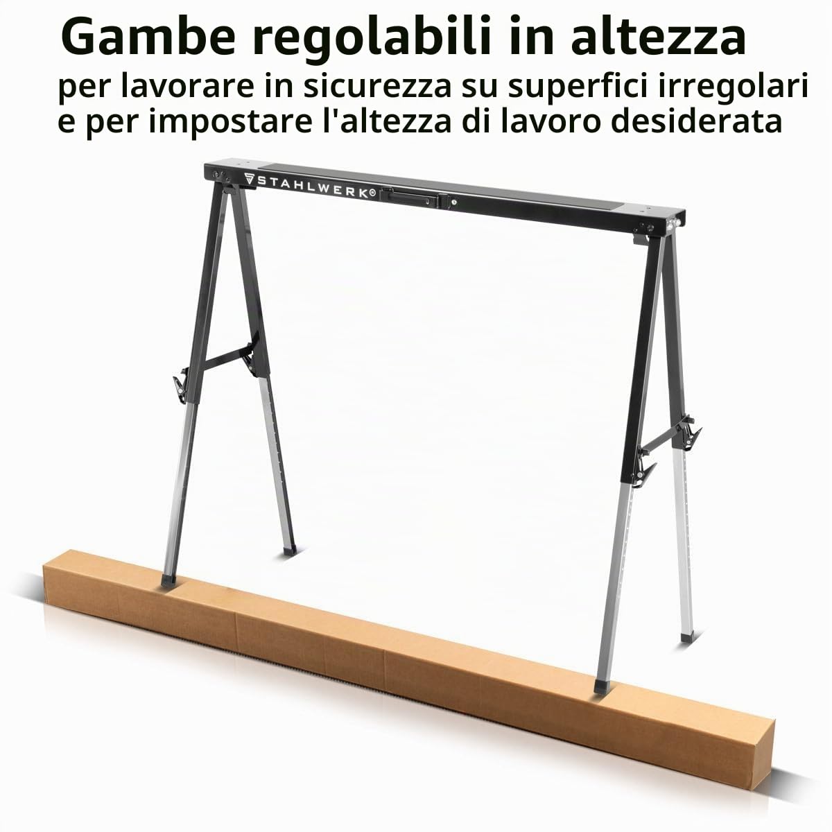 STAHLWERK SB-910 ST cavalletto da lavoro in set di 2 cavalletti in metallo verniciato a polvere, regolabile in altezza da 645 a 910 mm con portata di 150 kg e superficie antiscivolo